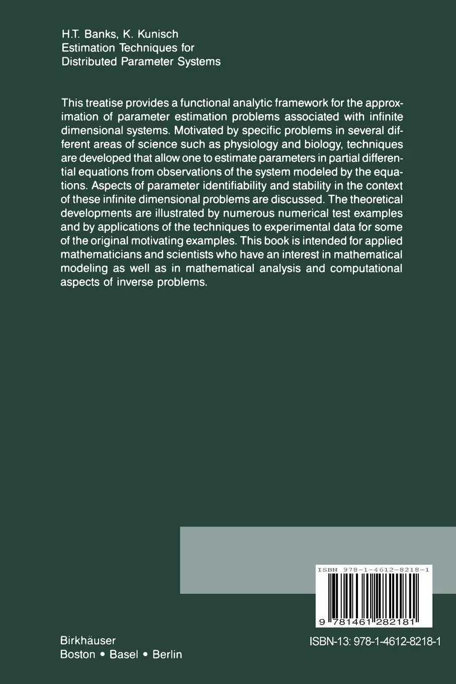 Rückseite: 9781461282181 | Estimation Techniques for Distributed Parameter Systems | Taschenbuch