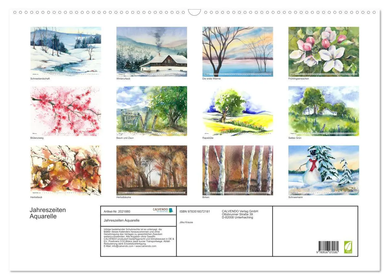 Bild: 9783516072181 | Jahreszeiten Aquarelle (Wandkalender 2026 DIN A2 quer), CALVENDO...