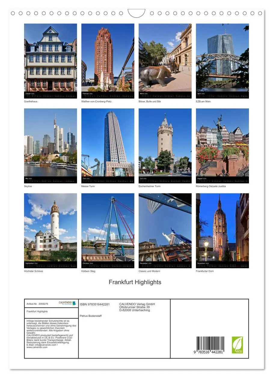 Bild: 9783516442281 | Frankfurt Highlights (Wandkalender 2026 DIN A3 hoch), CALVENDO...