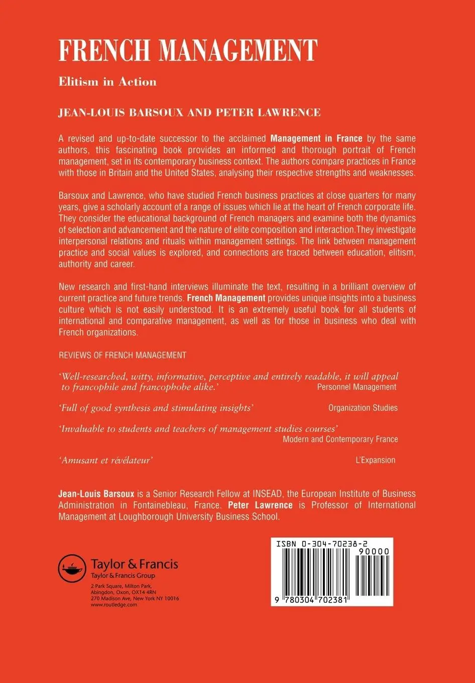 Rückseite: 9780304702381 | French Management | Elitism in Action | Jean-Louis Barsoux (u. a.)