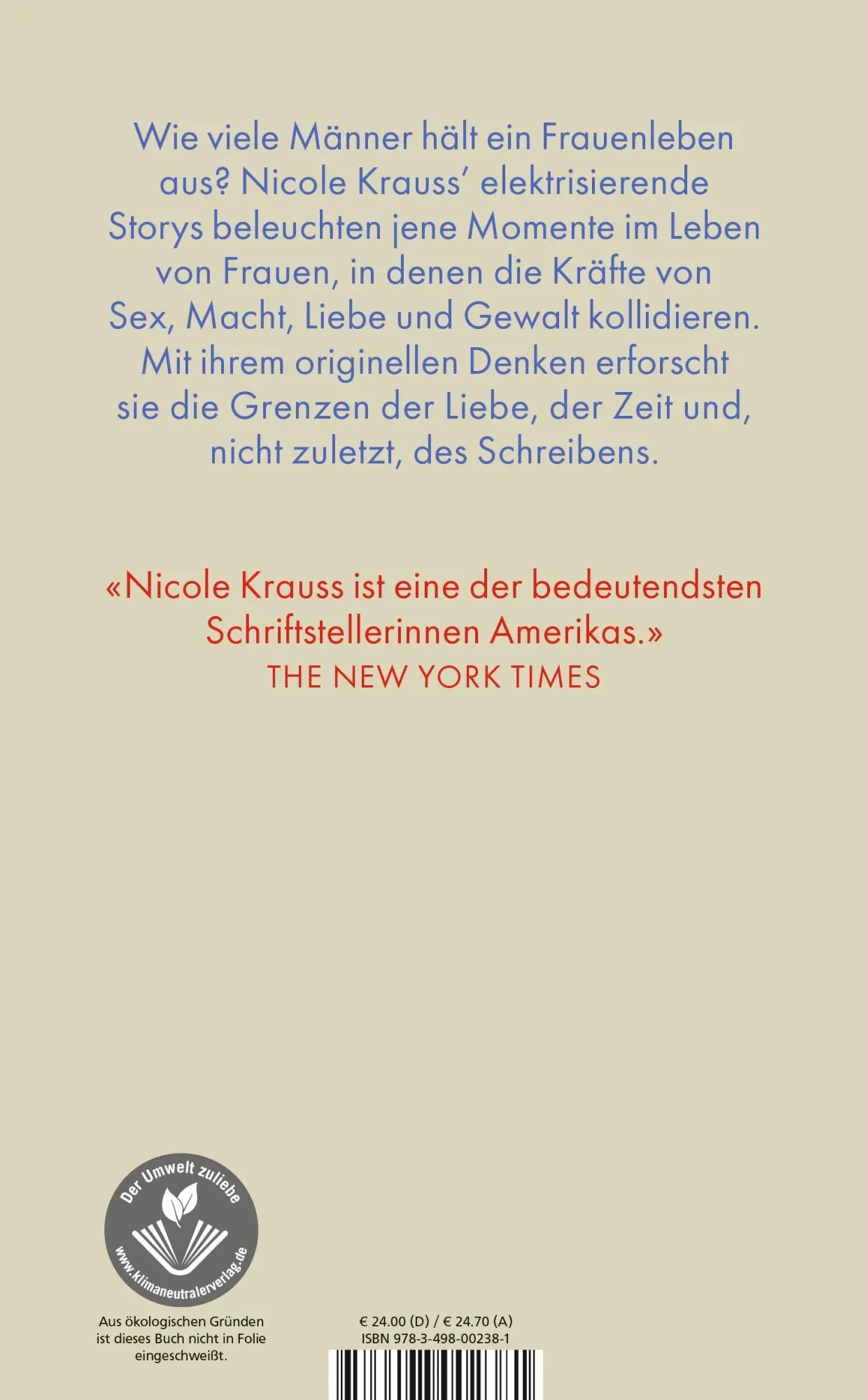 Rückseite: 9783498002381 | Ein Mann sein | Storys | Nicole Krauss | Buch | 256 S. | Deutsch