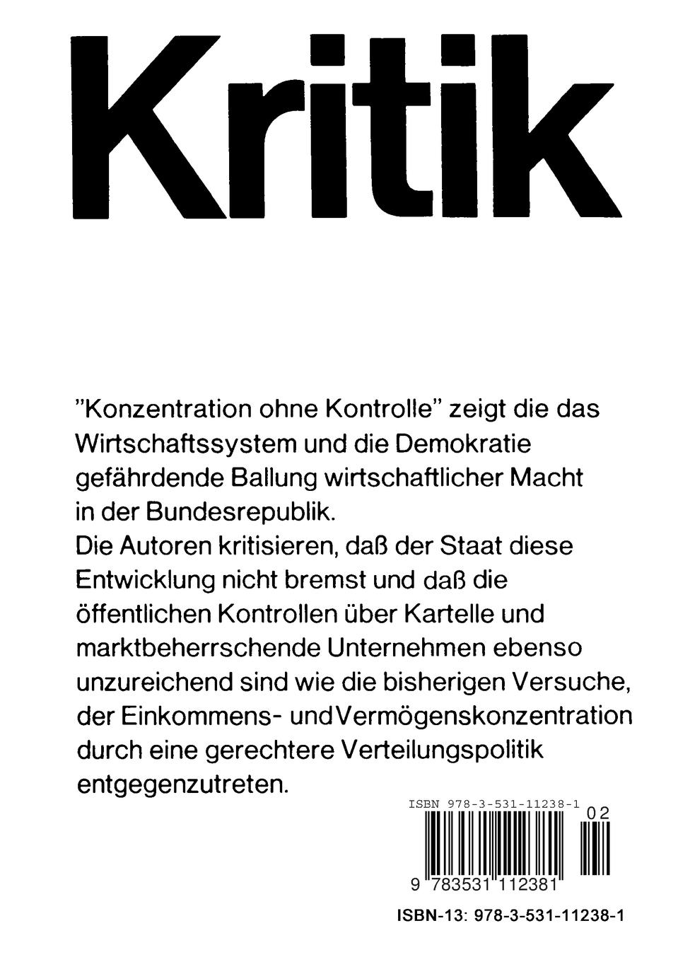 Rückseite: 9783531112381 | Konzentration ohne Kontrolle | Dieter Grosser | Taschenbuch | 336 S.