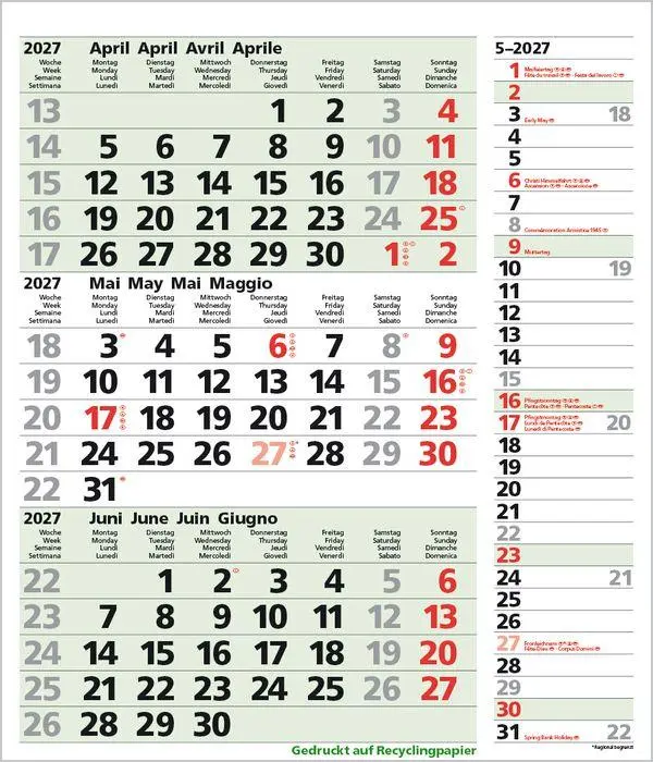 Bild: 9783819302381 | 3-Monats-Planer Combi Recyclingpapier 2027 | Verlag Korsch | Kalender