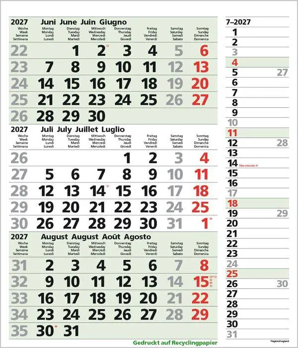 Bild: 9783819302381 | 3-Monats-Planer Combi Recyclingpapier 2027 | Verlag Korsch | Kalender