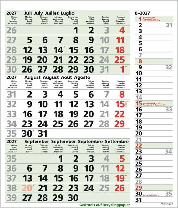 Bild: 9783819302381 | 3-Monats-Planer Combi Recyclingpapier 2027 | Verlag Korsch | Kalender