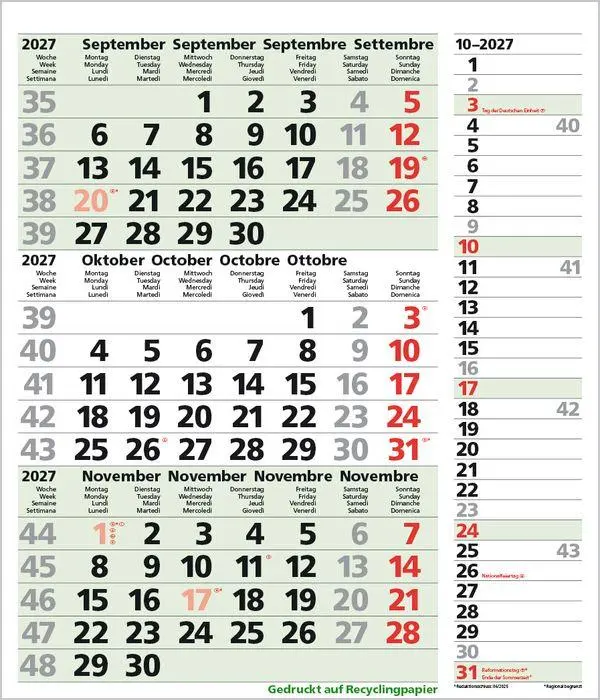 Bild: 9783819302381 | 3-Monats-Planer Combi Recyclingpapier 2027 | Verlag Korsch | Kalender