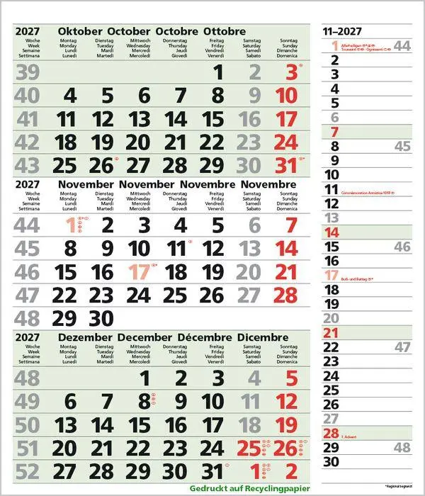 Bild: 9783819302381 | 3-Monats-Planer Combi Recyclingpapier 2027 | Verlag Korsch | Kalender