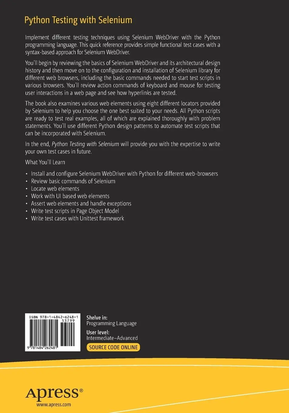 Rückseite: 9781484262481 | Python Testing with Selenium | Sujay Raghavendra | Taschenbuch | xxi