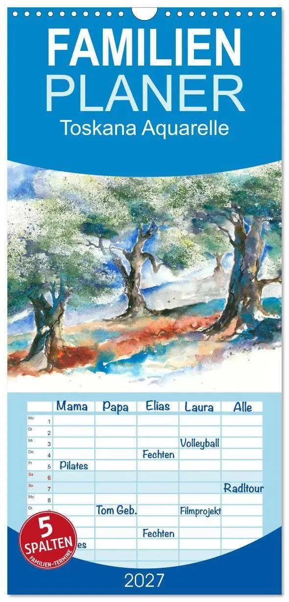 Cover: 9783594332481 | Familienplaner 2027 - Toskana Aquarelle mit 5 Spalten...