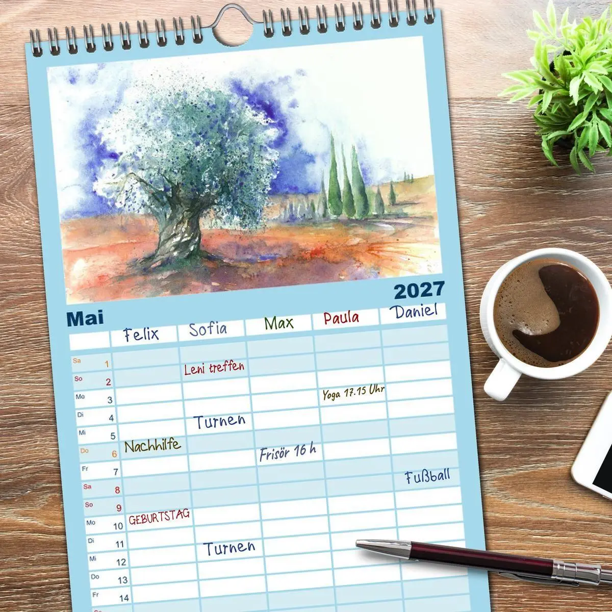 Bild: 9783594332481 | Familienplaner 2027 - Toskana Aquarelle mit 5 Spalten...