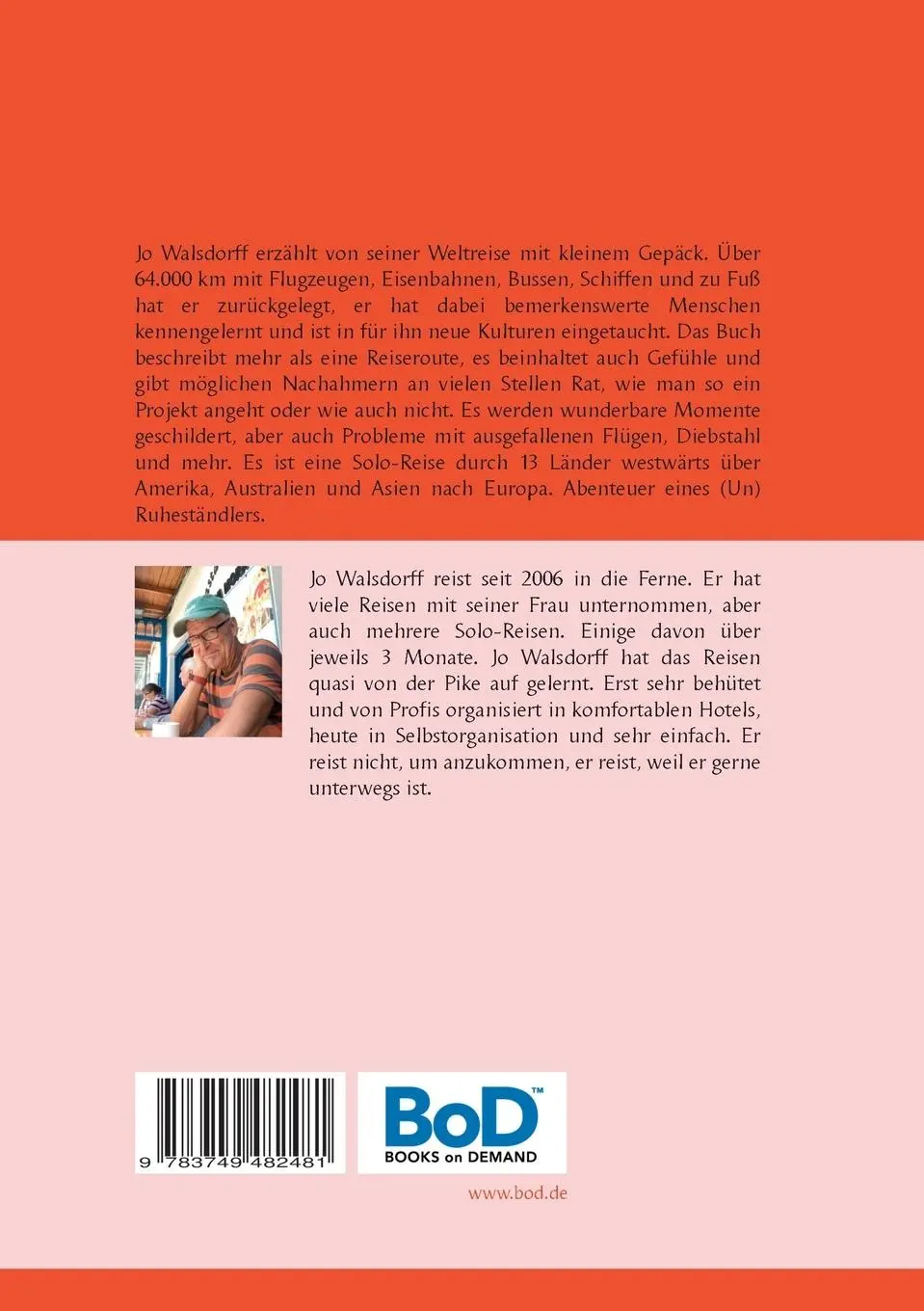 Rückseite: 9783749482481 | Handgepäck | Mit 8kg Gepäck um die Welt | Jo Walsdorff | Taschenbuch
