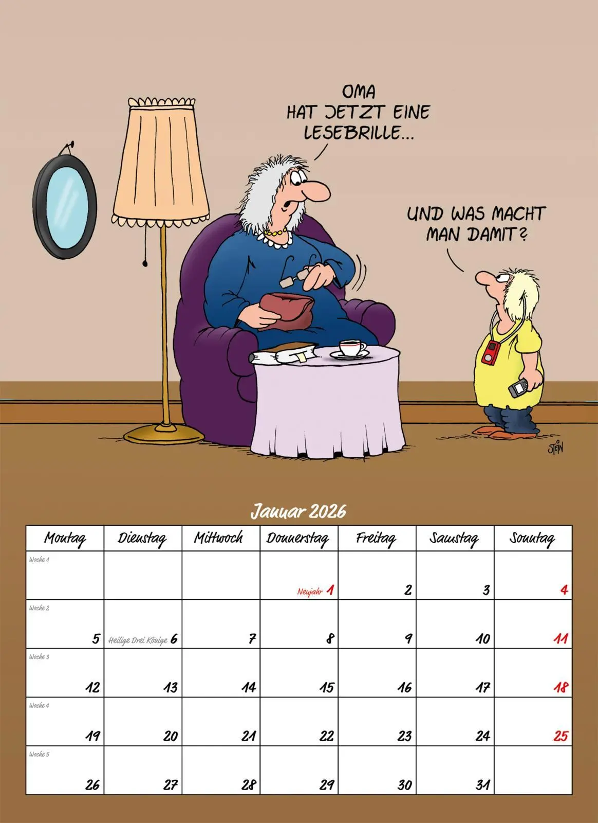 Bild: 9783830322481 | Uli Stein Rentnerkalender 2026: Monatskalender für die Wand | Stein