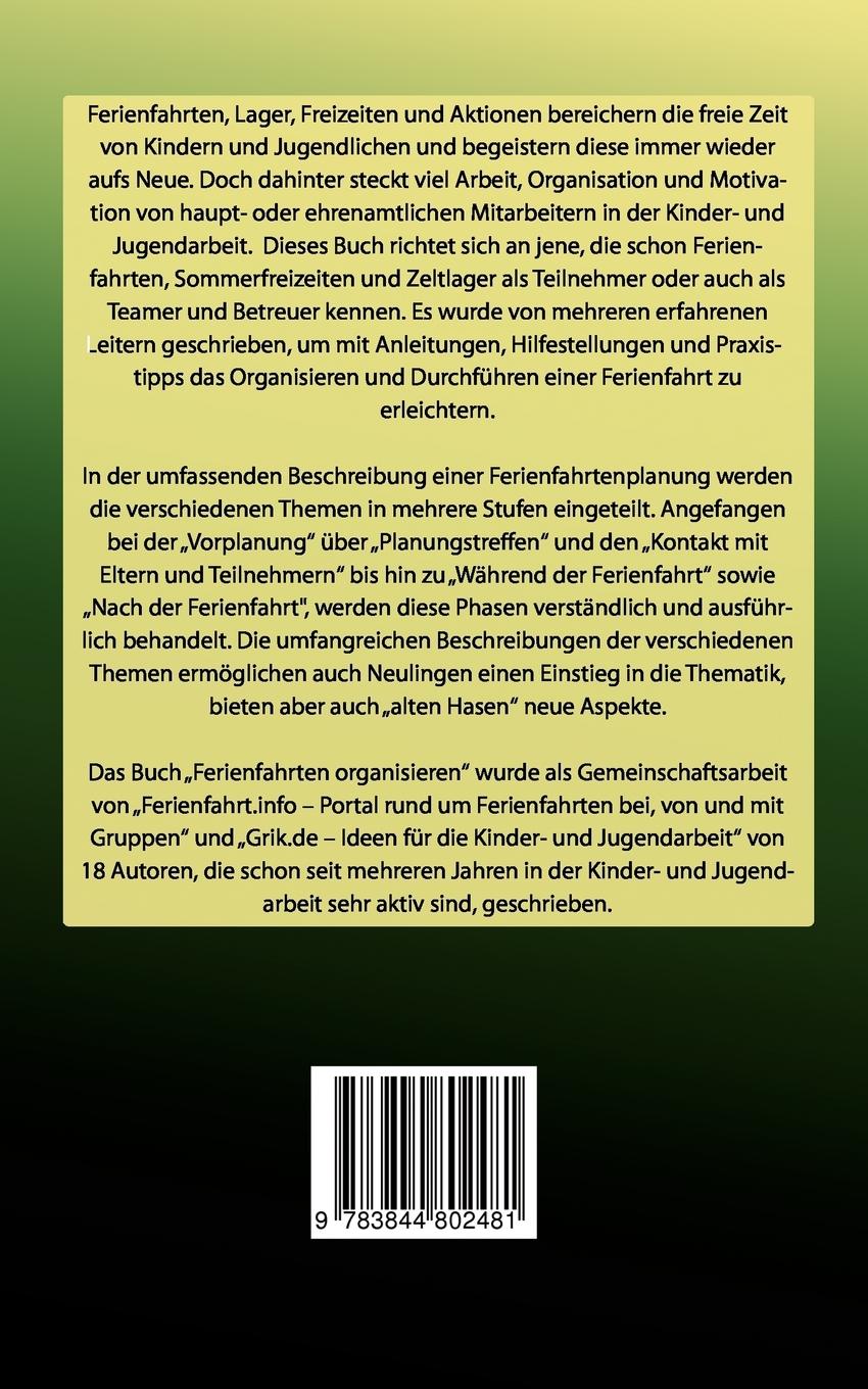 Rückseite: 9783844802481 | Ferienfahrten organisieren | Christian Mehler | Taschenbuch | 88 S.