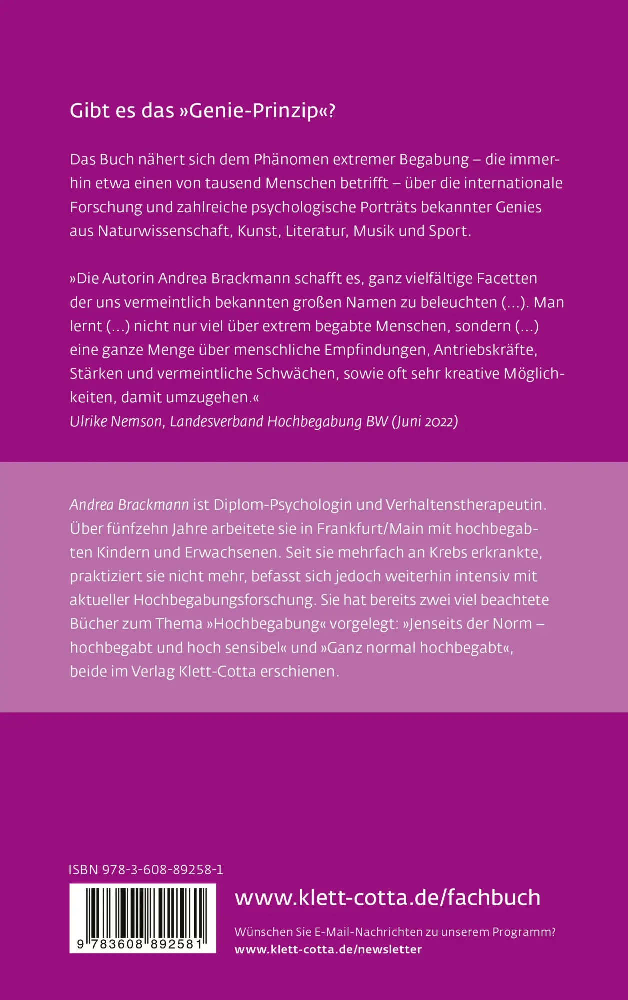 Rückseite: 9783608892581 | Extrem begabt | Andrea Brackmann | Taschenbuch | Leben lernen | 281 S.