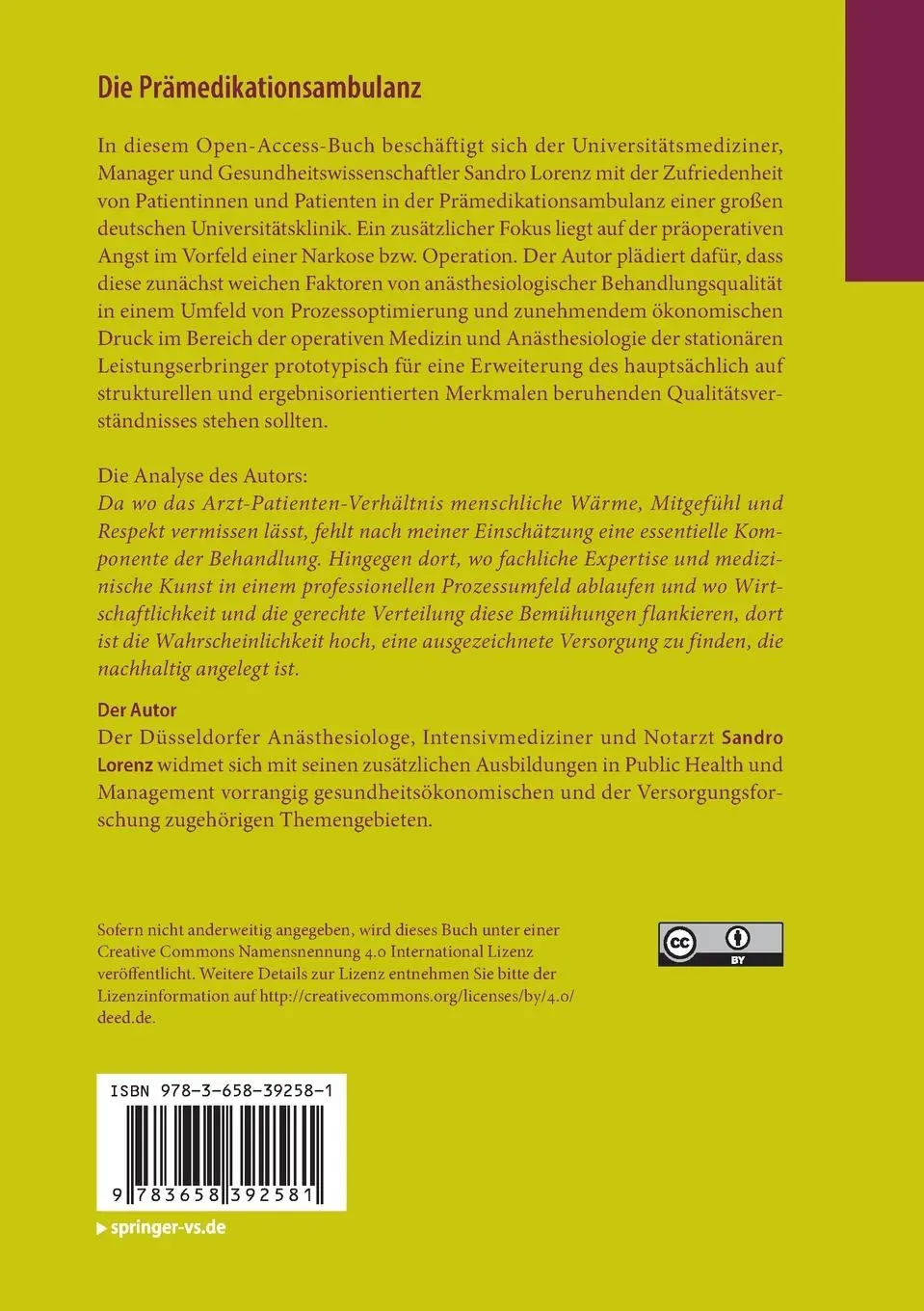 Rückseite: 9783658392581 | Die Prämedikationsambulanz | Sandro Lorenz | Taschenbuch | Paperback