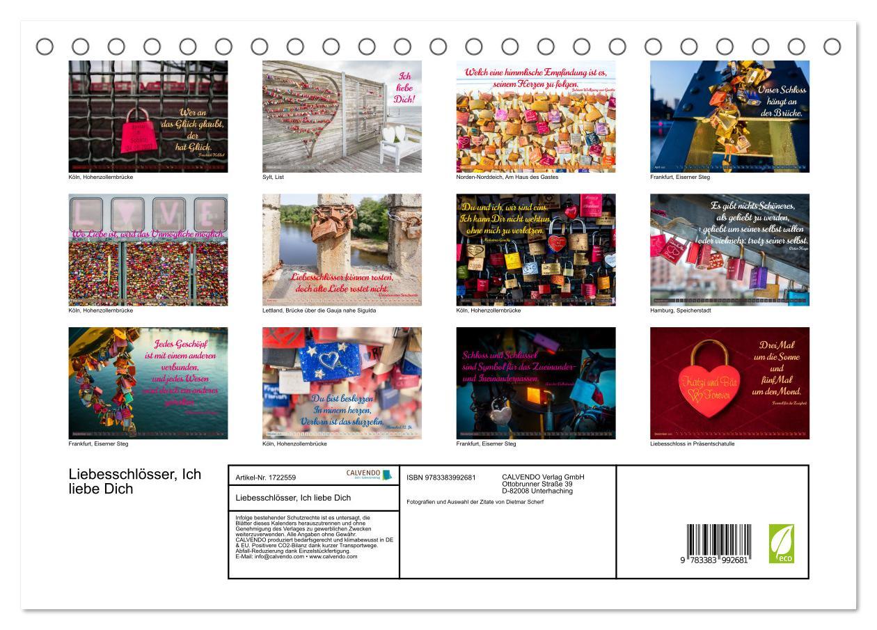 Bild: 9783383992681 | Liebesschlösser, Ich liebe Dich (Tischkalender 2025 DIN A5 quer),...