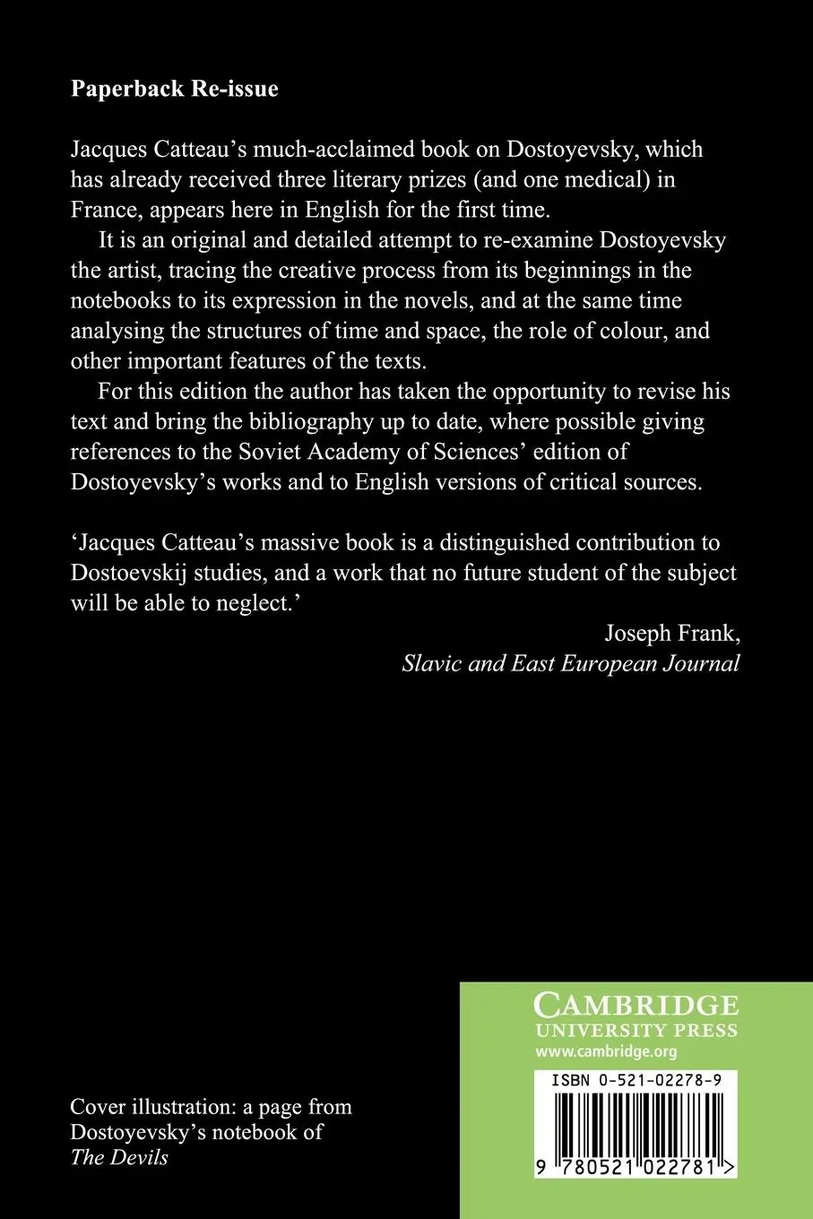 Rückseite: 9780521022781 | Dostoyevsky and the Process of Literary Creation | Jacques Catteau