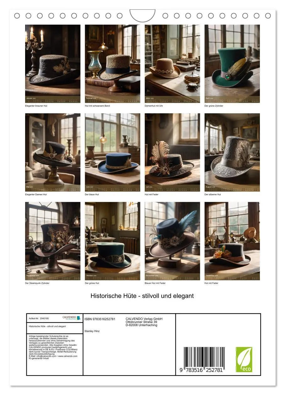 Bild: 9783516252781 | Historische Hüte - stilvoll und elegant (Wandkalender 2026 DIN A4...