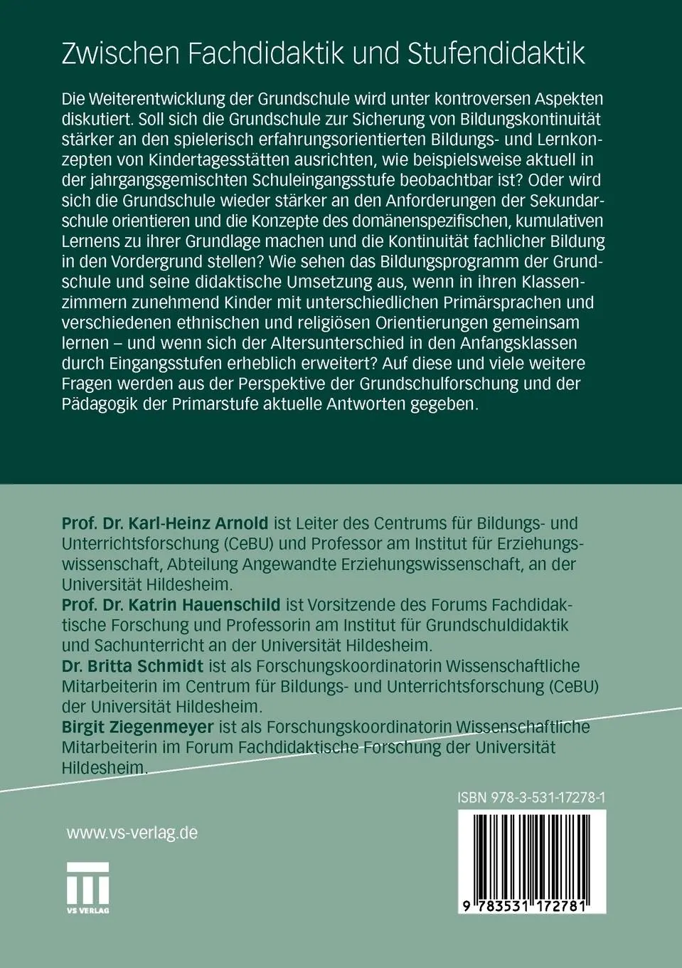 Rückseite: 9783531172781 | Zwischen Fachdidaktik und Stufendidaktik | Karl-Heinz Arnold (u. a.)