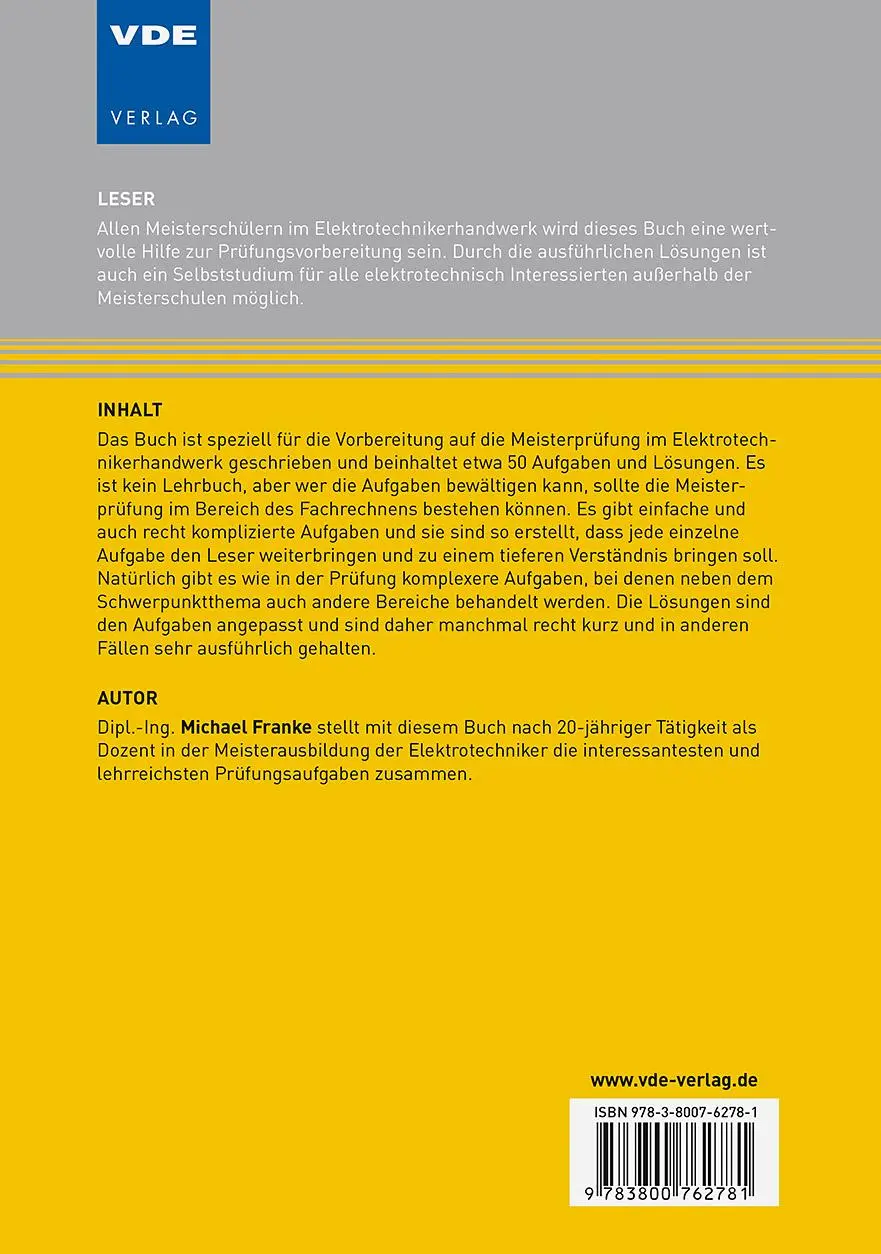 Rückseite: 9783800762781 | Meisterprüfung Elektrotechnik | Aufgaben mit Lösungen | Michael Franke