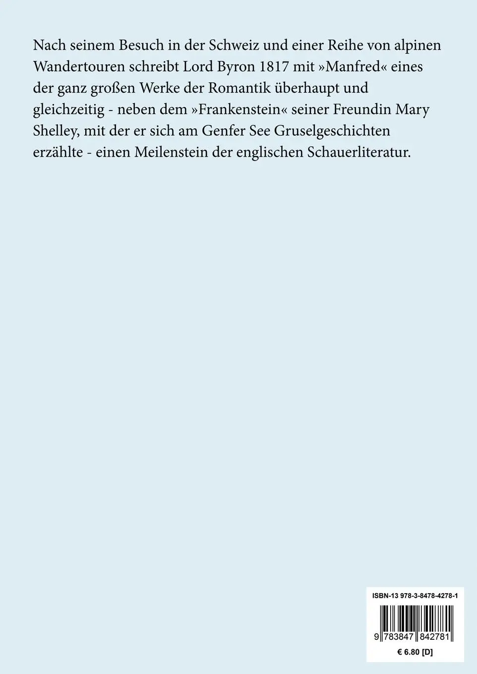 Rückseite: 9783847842781 | Manfred (Großdruck) | Ein dramatisches Gedicht | Byron | Taschenbuch