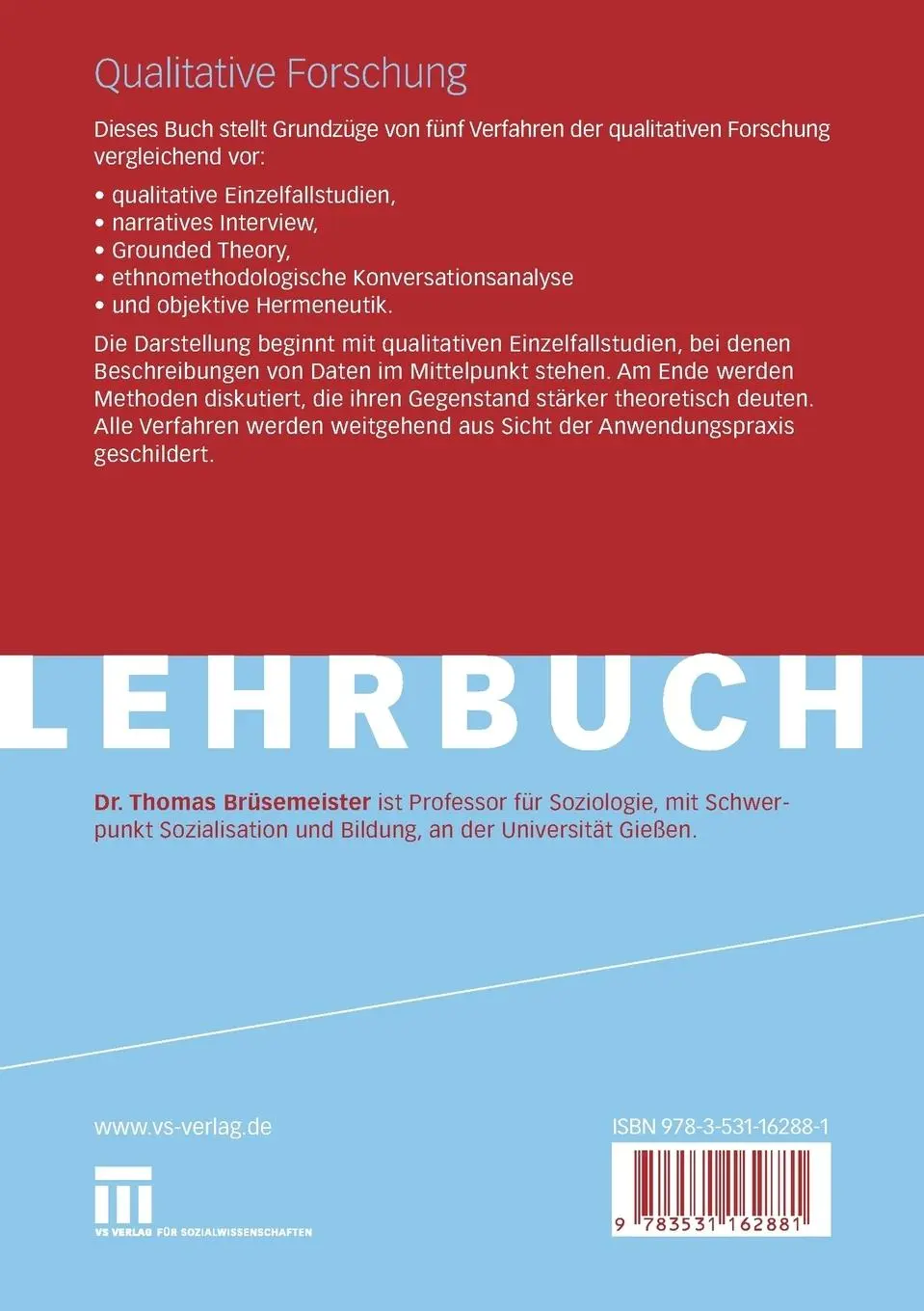 Rückseite: 9783531162881 | Qualitative Forschung | Ein Überblick | Thomas Brüsemeister | Buch
