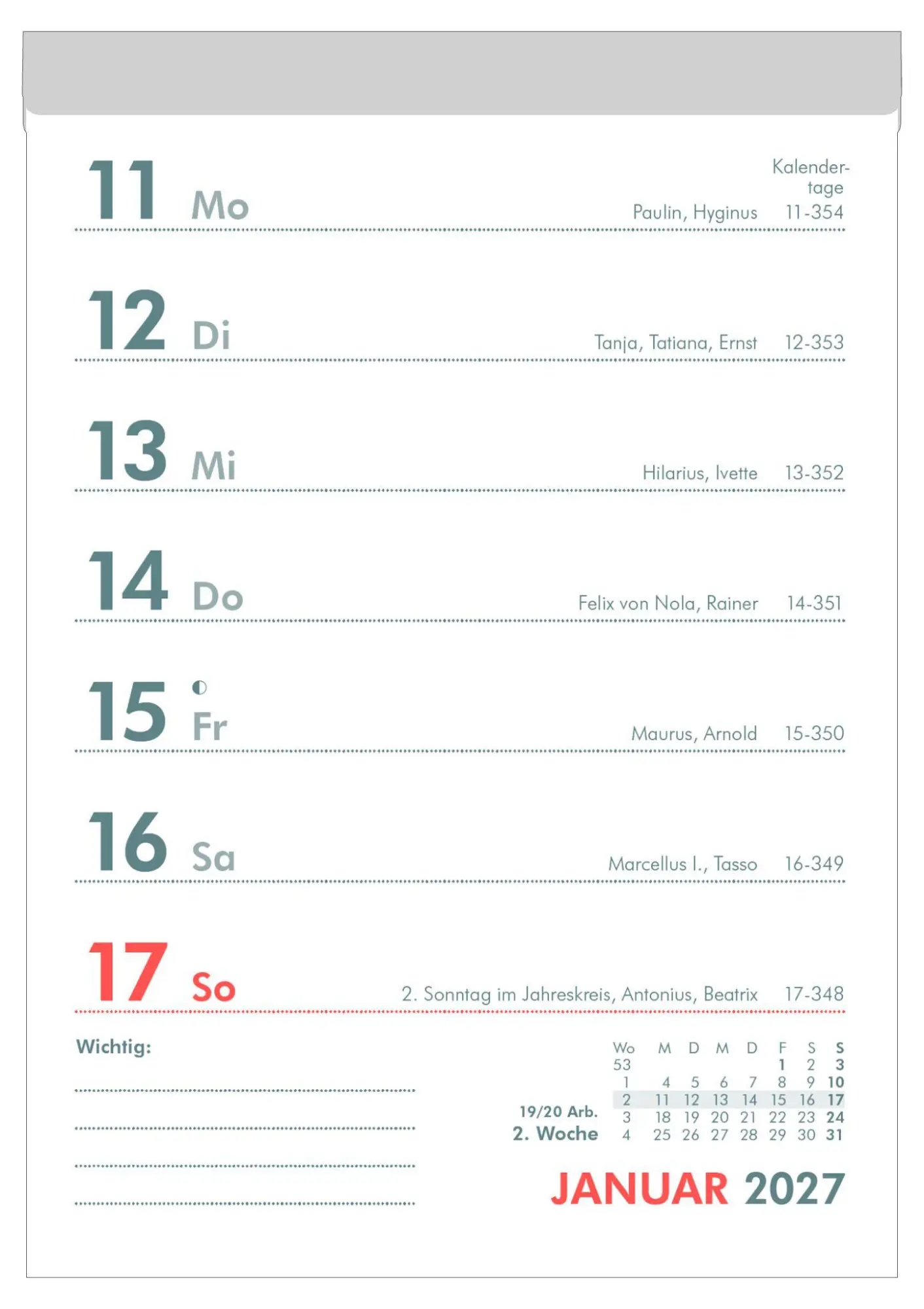 Bild: 4069095012981 | Wochenabreißkalender 2027 | Neumann Verlage GmbH &amp; Co KG | Kalender