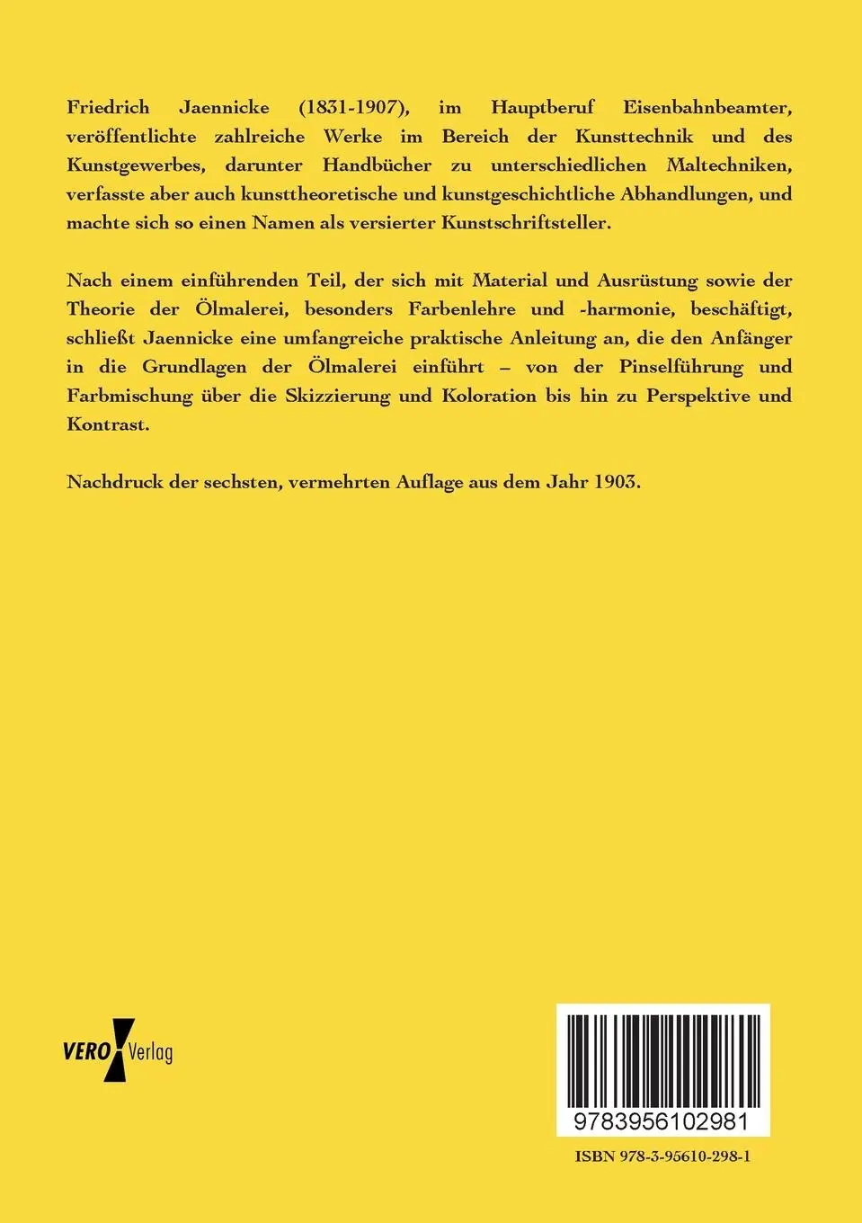 Rückseite: 9783956102981 | Handbuch der Ölmalerei | Friedrich Jaennicke | Taschenbuch | 260 S.