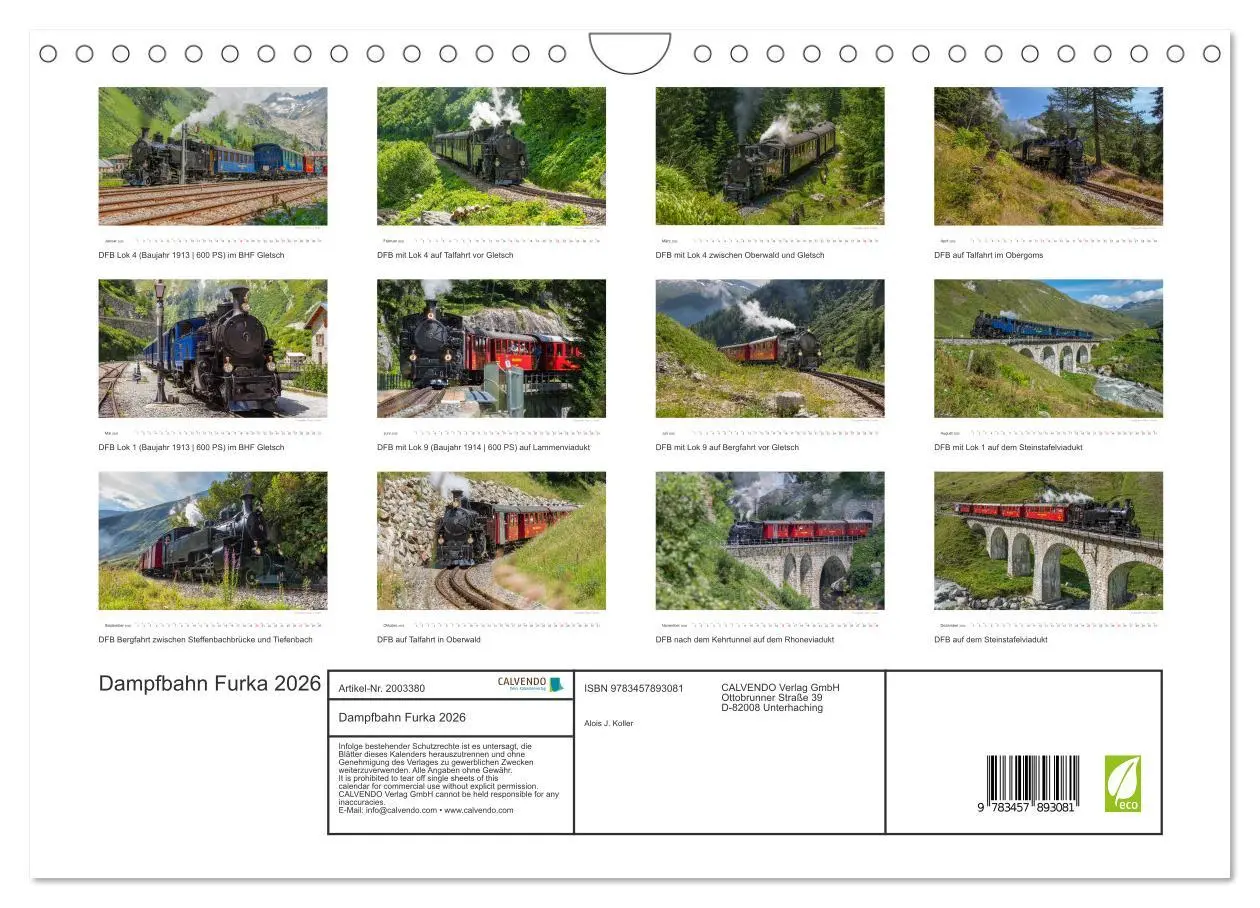 Bild: 9783457893081 | Dampfbahn Furka 2026 (Wandkalender 2026 DIN A4 quer), CALVENDO...