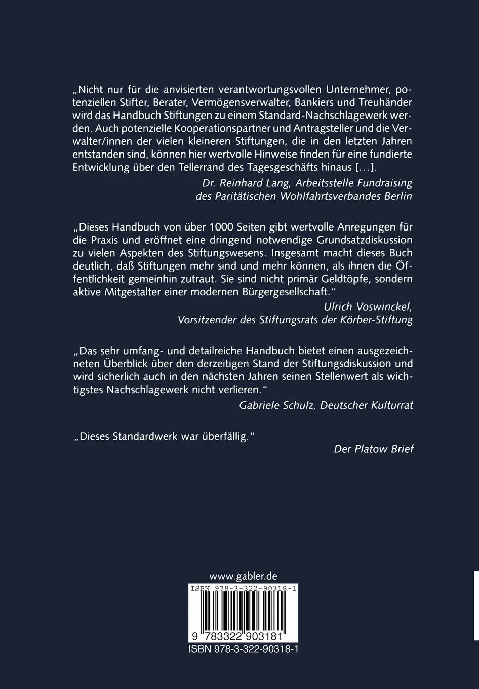 Rückseite: 9783322903181 | Handbuch Stiftungen | Bertelsmann Stiftung | Taschenbuch | xx | 2012