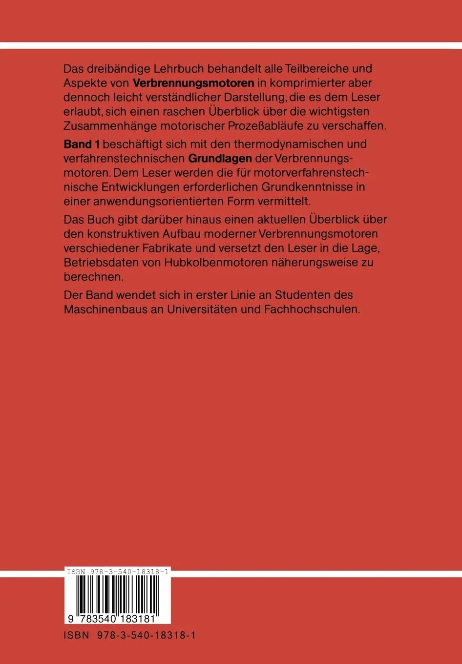 Rückseite: 9783540183181 | Verbrennungsmotoren | Band 1: Grundlagen | Alfred Urlaub | Taschenbuch
