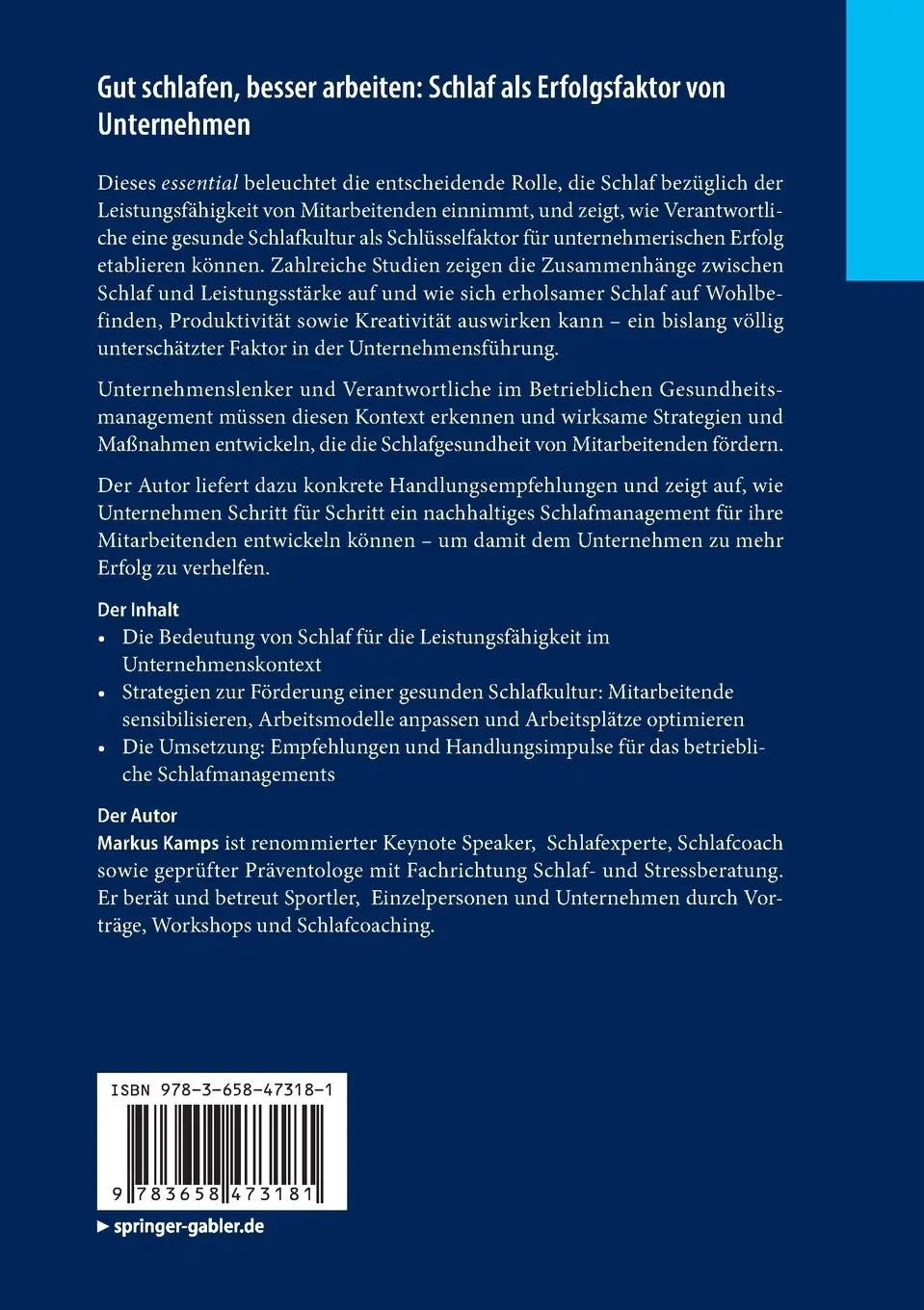 Rückseite: 9783658473181 | Gut schlafen, besser arbeiten: Schlaf als Erfolgsfaktor von...
