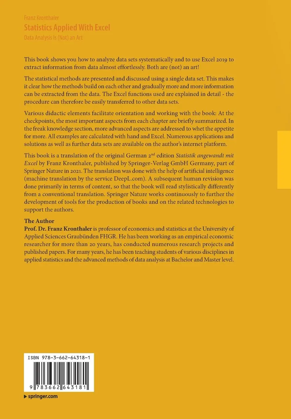 Rückseite: 9783662643181 | Statistics Applied With Excel | Data Analysis Is (Not) an Art | Buch