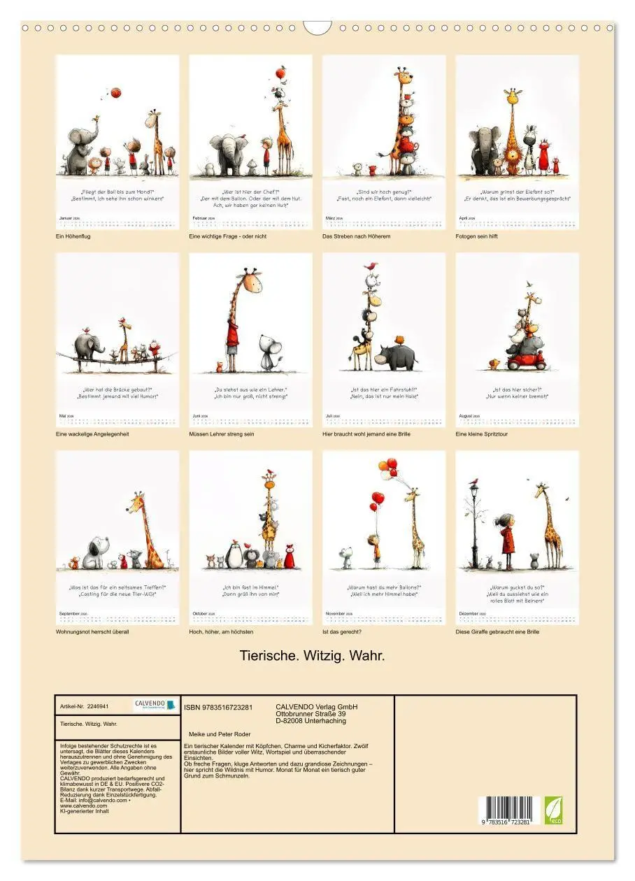 Bild: 9783516723281 | Tierische. Witzig. Wahr. (Wandkalender 2026 DIN A2 hoch), CALVENDO...