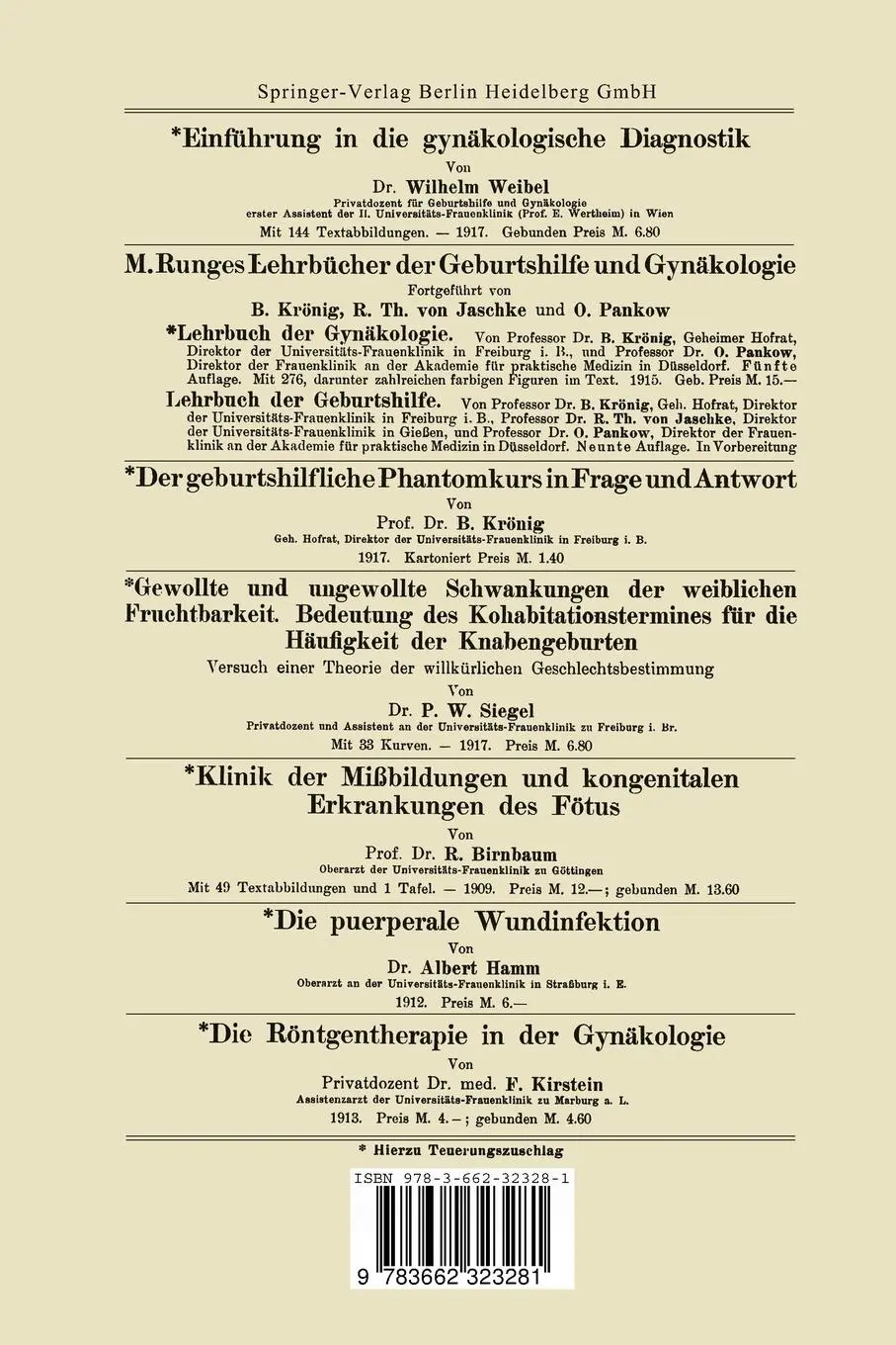 Rückseite: 9783662323281 | Die Operative Behandlung des Prolapses Mittelst Interposition und...
