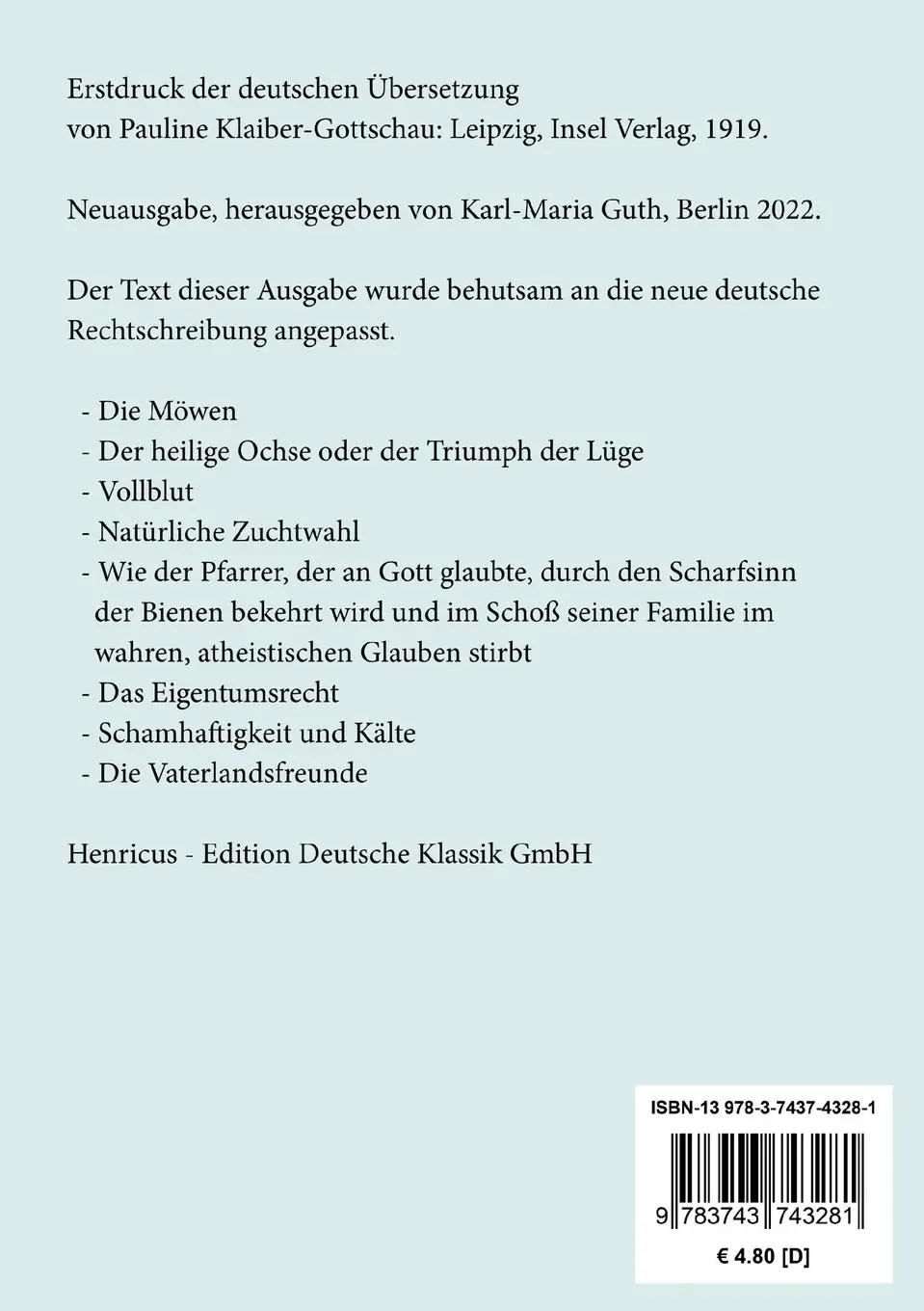 Rückseite: 9783743743281 | Fabeln | August Strindberg | Taschenbuch | Paperback | 48 S. | Deutsch