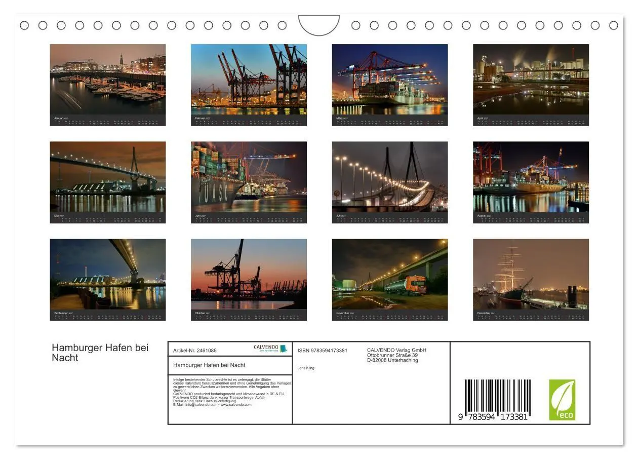 Bild: 9783594173381 | Hamburger Hafen bei Nacht (Wandkalender 2027 DIN A4 quer), CALVENDO...