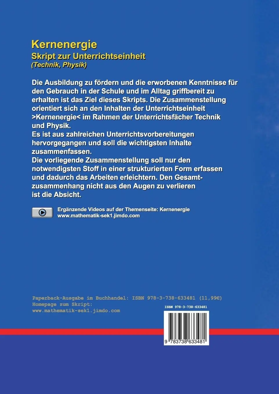 Rückseite: 9783738633481 | Kernenergie | Skript zur Unterrichtseinheit | Andreas Rueff | Buch