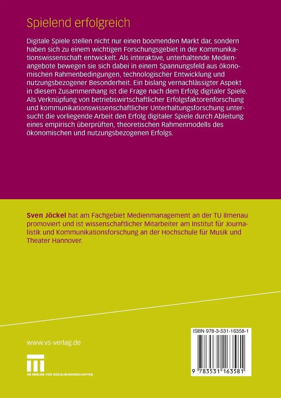 Rückseite: 9783531163581 | Spielend erfolgreich | Sven Jöckel | Taschenbuch | 303 S. | Deutsch