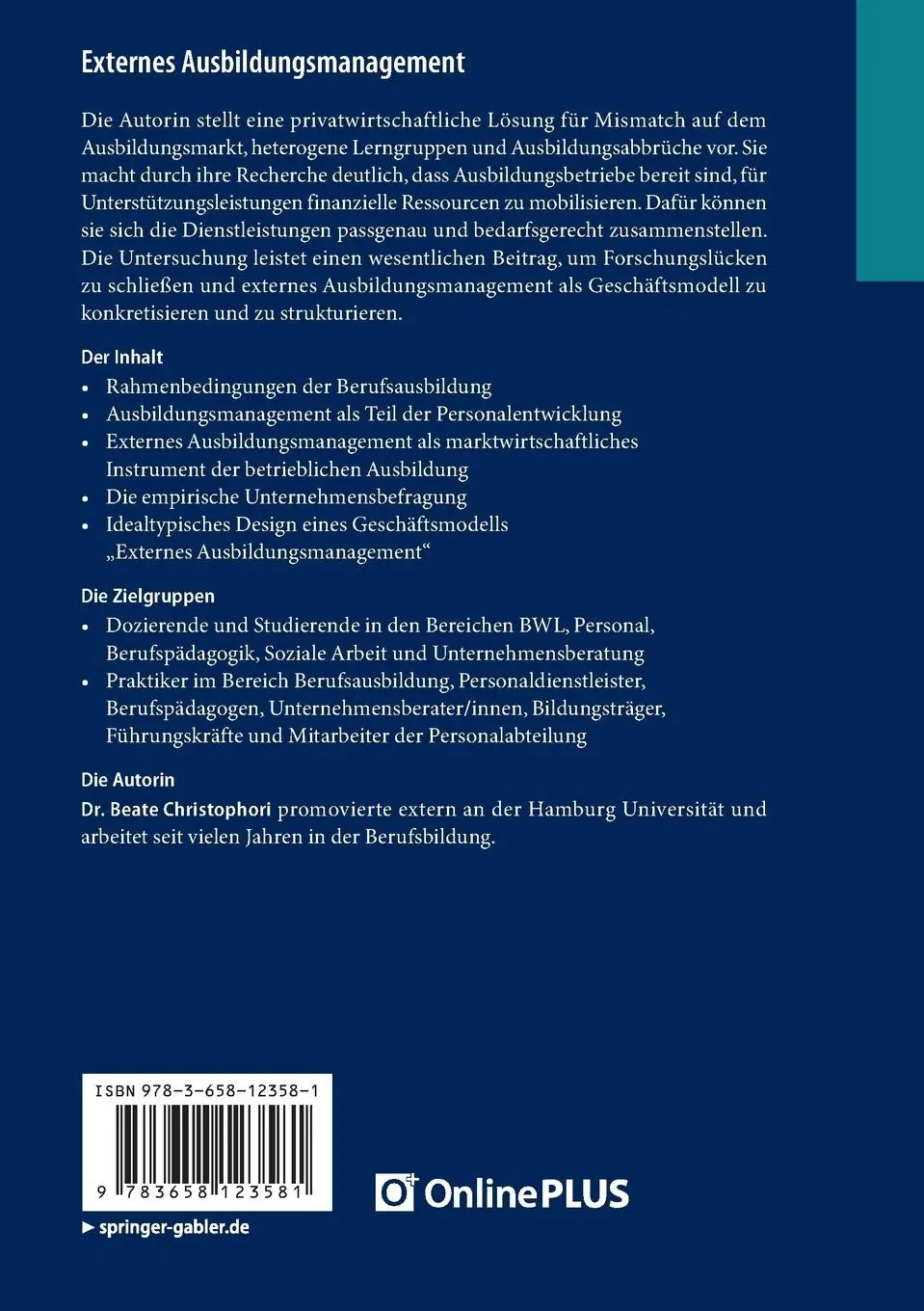 Rückseite: 9783658123581 | Externes Ausbildungsmanagement | Beate Christophori | Taschenbuch | xx