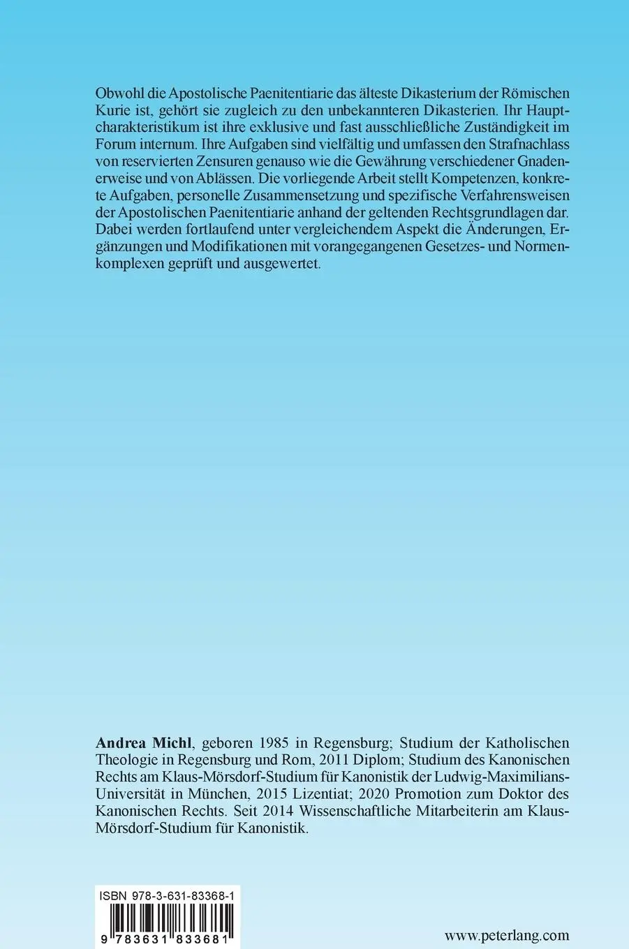 Rückseite: 9783631833681 | Die Apostolische Paenitentiarie | Andrea Michl | Buch | Gebunden