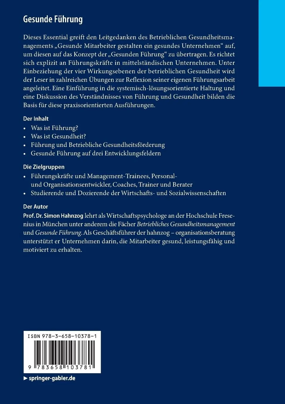 Rückseite: 9783658103781 | Gesunde Führung | Impulse für den Mittelstand | Simon Hahnzog | Buch
