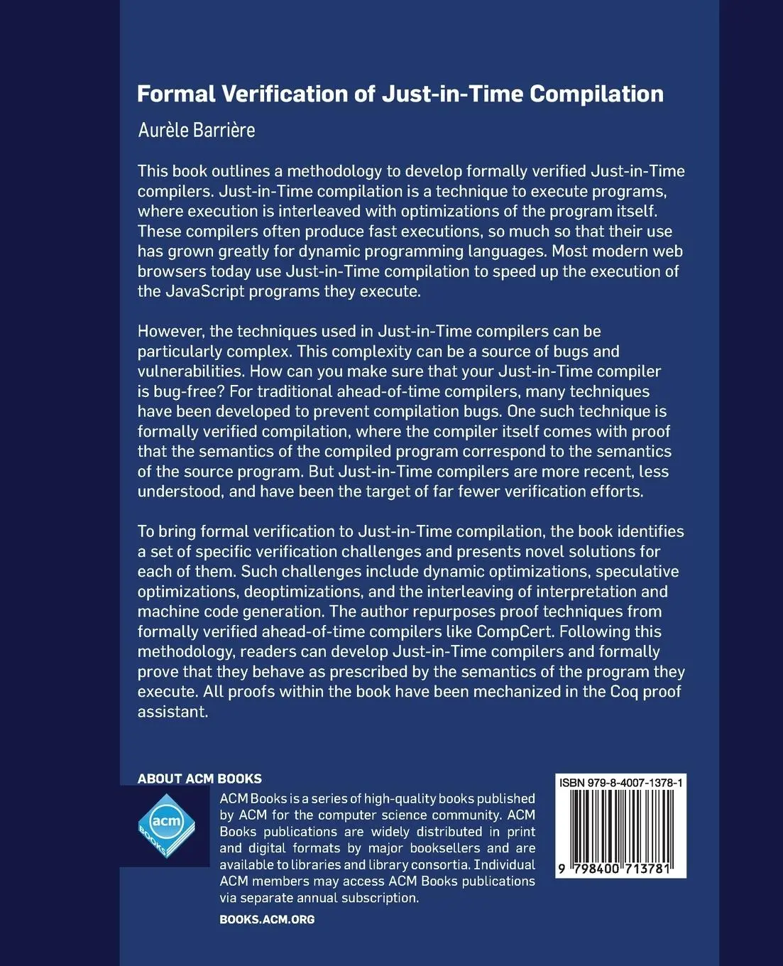 Rückseite: 9798400713781 | Formal Verification of Just-in-Time Compilation | Aurèle Barrière
