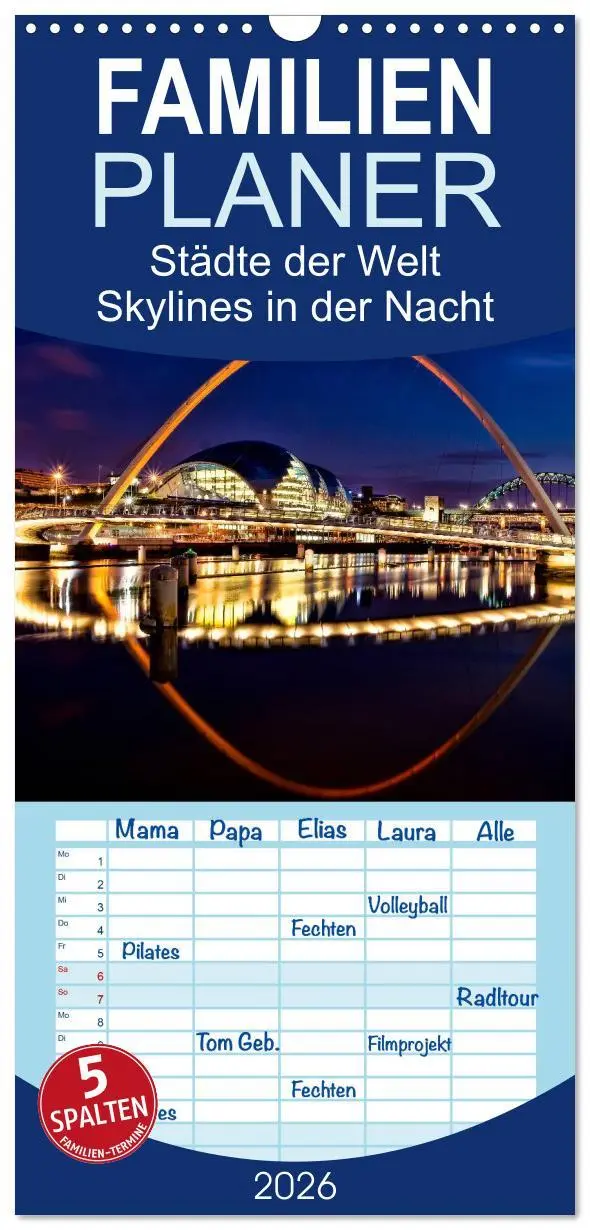 Cover: 9783516513981 | Familienplaner 2026 - Städte der Welt - Skylines in der Nacht mit 5...