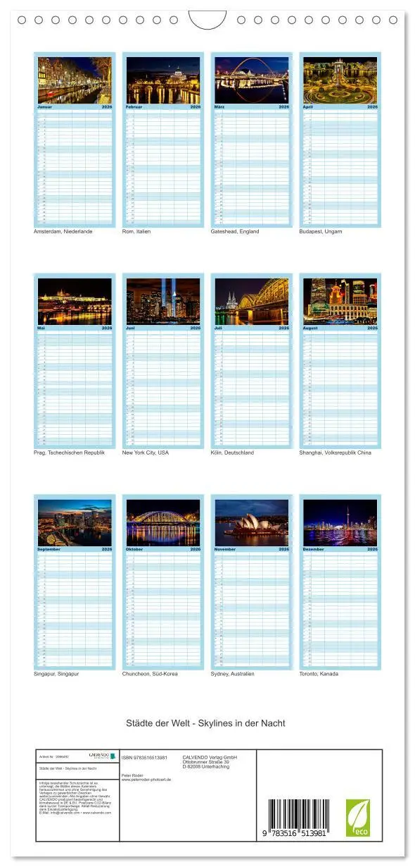Bild: 9783516513981 | Familienplaner 2026 - Städte der Welt - Skylines in der Nacht mit 5...