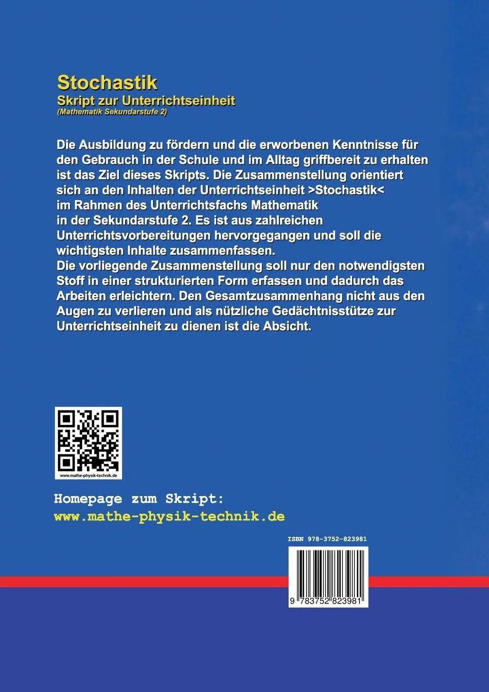 Rückseite: 9783752823981 | Stochastik | Skript zur Unterrichtseinheit | Andreas Rueff | Buch