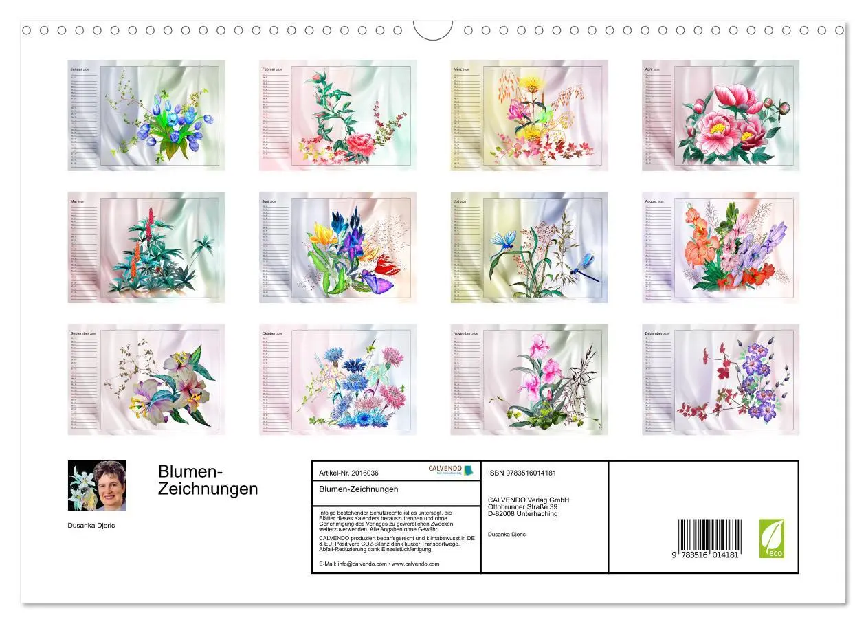 Bild: 9783516014181 | Blumen-Zeichnungen (Wandkalender 2026 DIN A3 quer), CALVENDO...