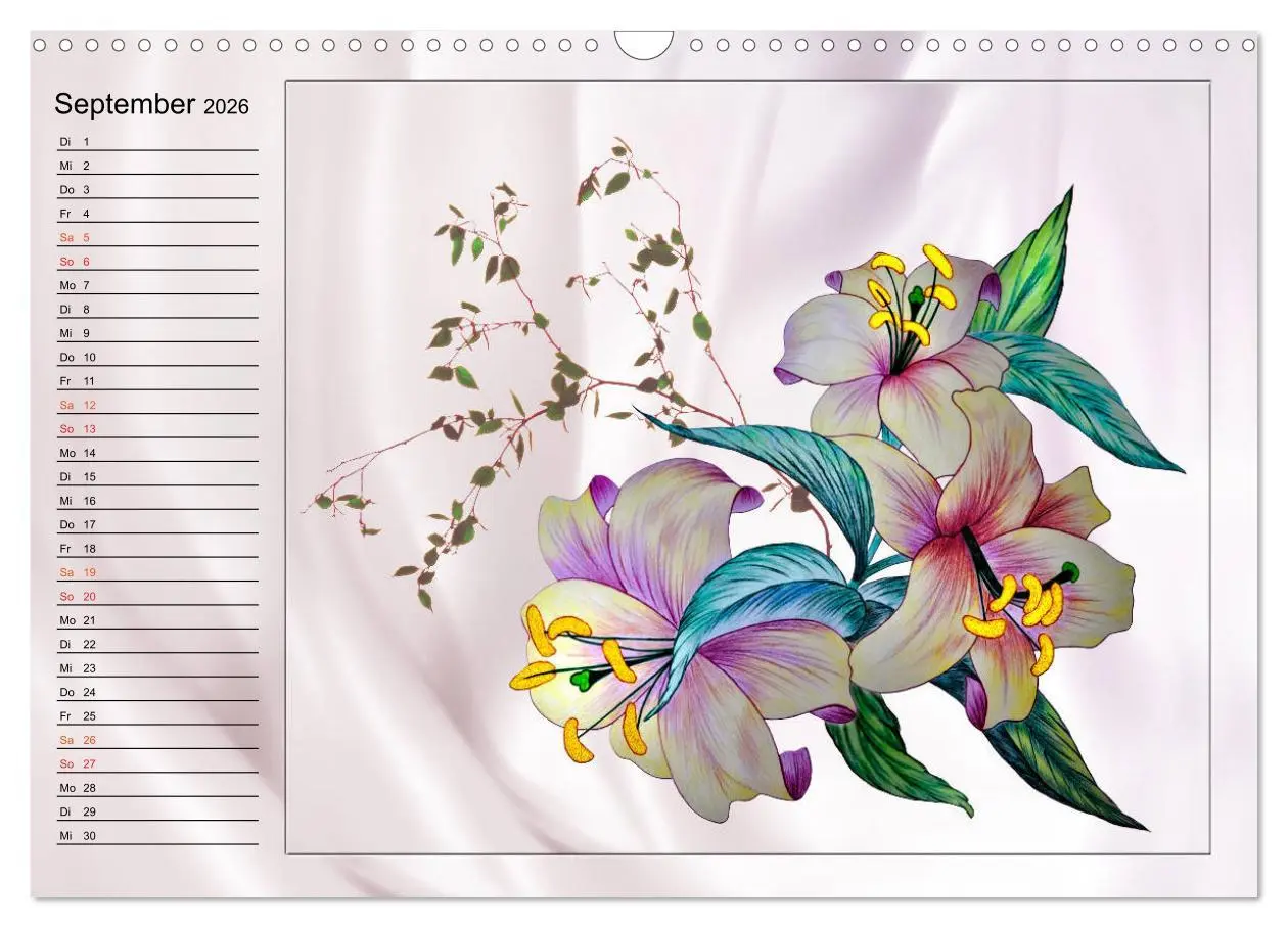 Bild: 9783516014181 | Blumen-Zeichnungen (Wandkalender 2026 DIN A3 quer), CALVENDO...