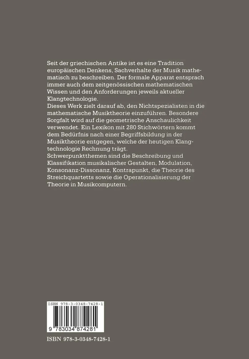 Rückseite: 9783034874281 | Geometrie der Töne | Elemente der Mathematischen Musiktheorie | Buch