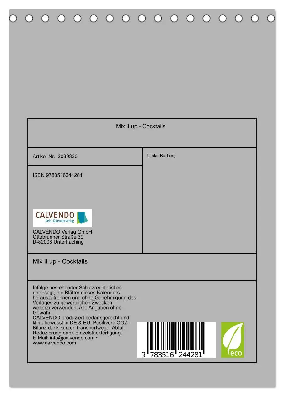 Bild: 9783516244281 | Mix it up - Cocktails (Tischkalender 2026 DIN A5 hoch), CALVENDO...